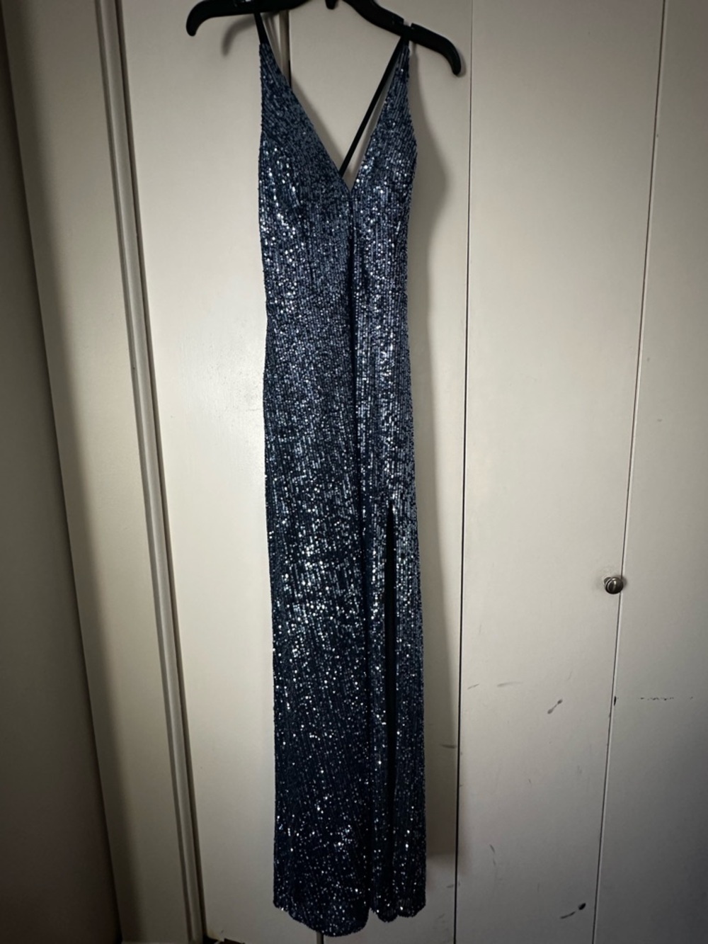 Navy Sequin V-Neck Prom Dress - size 11